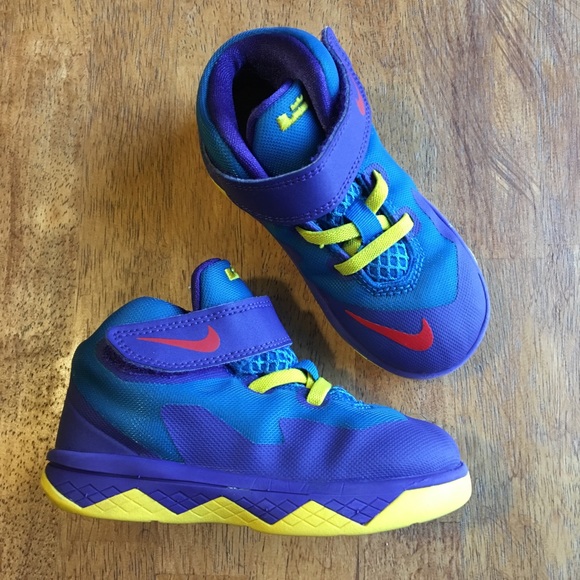 purple and blue lebrons